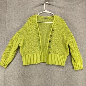 aerie Crop Cardigan Sweater Womens Size Medium Lime Green Button Down Open Knit
